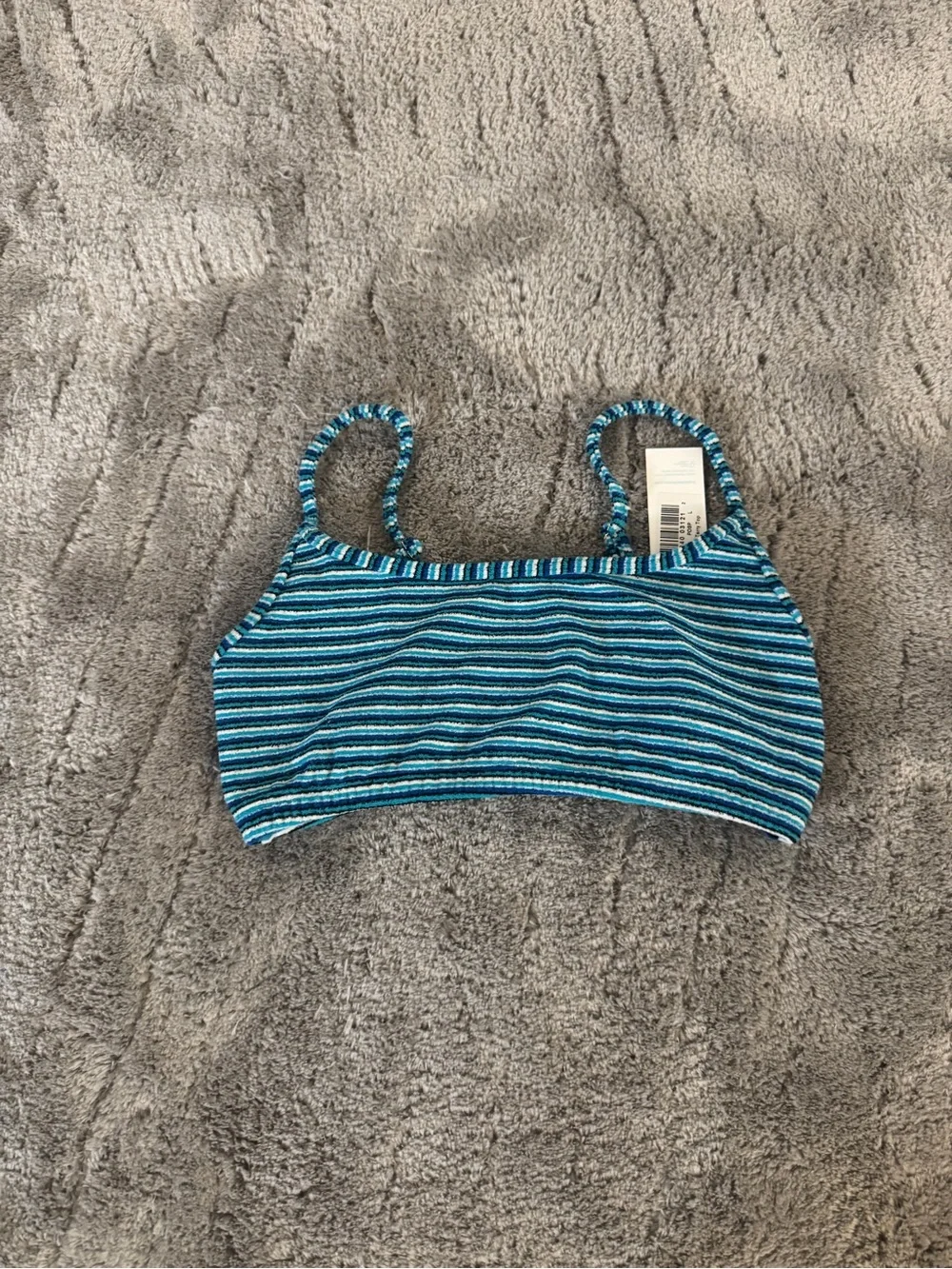 Frankie’s Bikinis Blue & White Stripe Bay View Terry Bikini Top